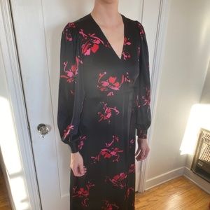 Ganni floral-print satin mini wrap dress